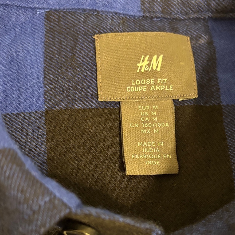 H&M Men's Casual Blue and Black Plaid Shirt - M - Picture 2 of 3